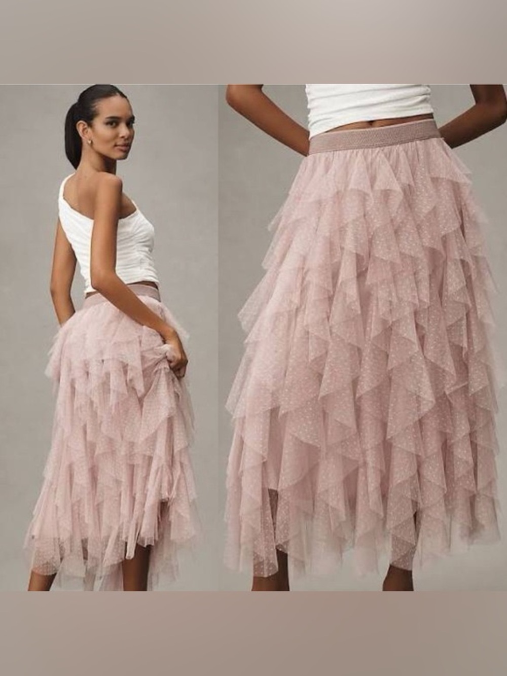Anthropologie Chéri Ruffled Tulle Midi Skirt M/Like New - Picture 5 of 11